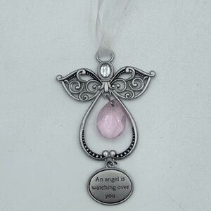 Silver Angel Pendant with Pink Gemstone